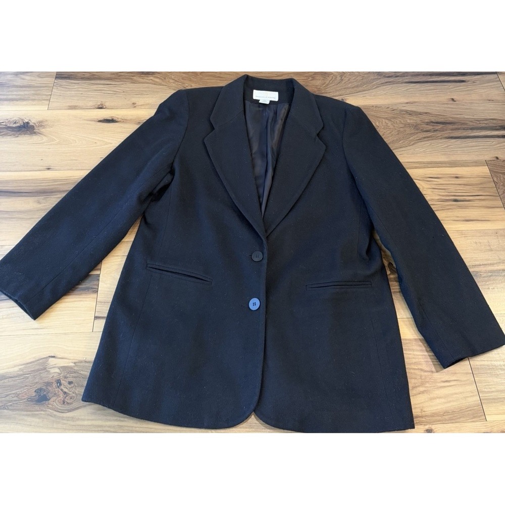 Precious Fibers Black Wool Cashmere Blend Blazer Jacket Women's Size 16 Classic